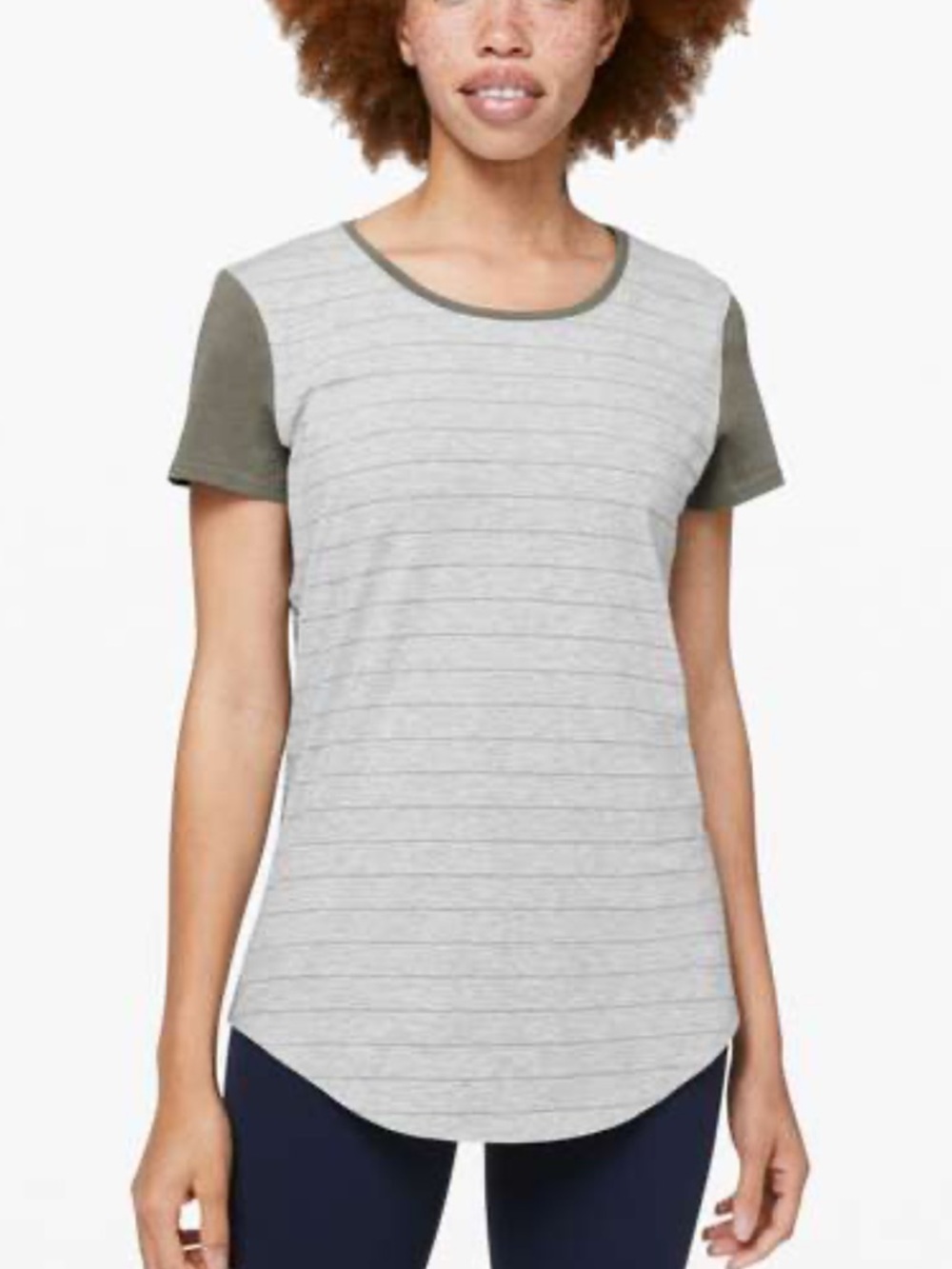Lululemon Love Crew Parallel Stripe Grey/ Forest Green